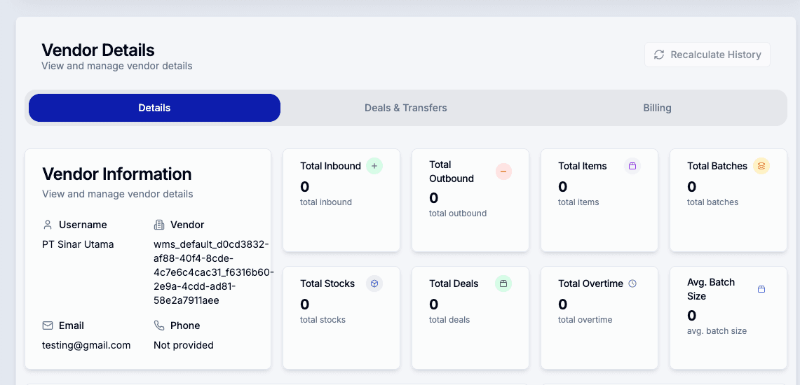 Vendor integration dashboard